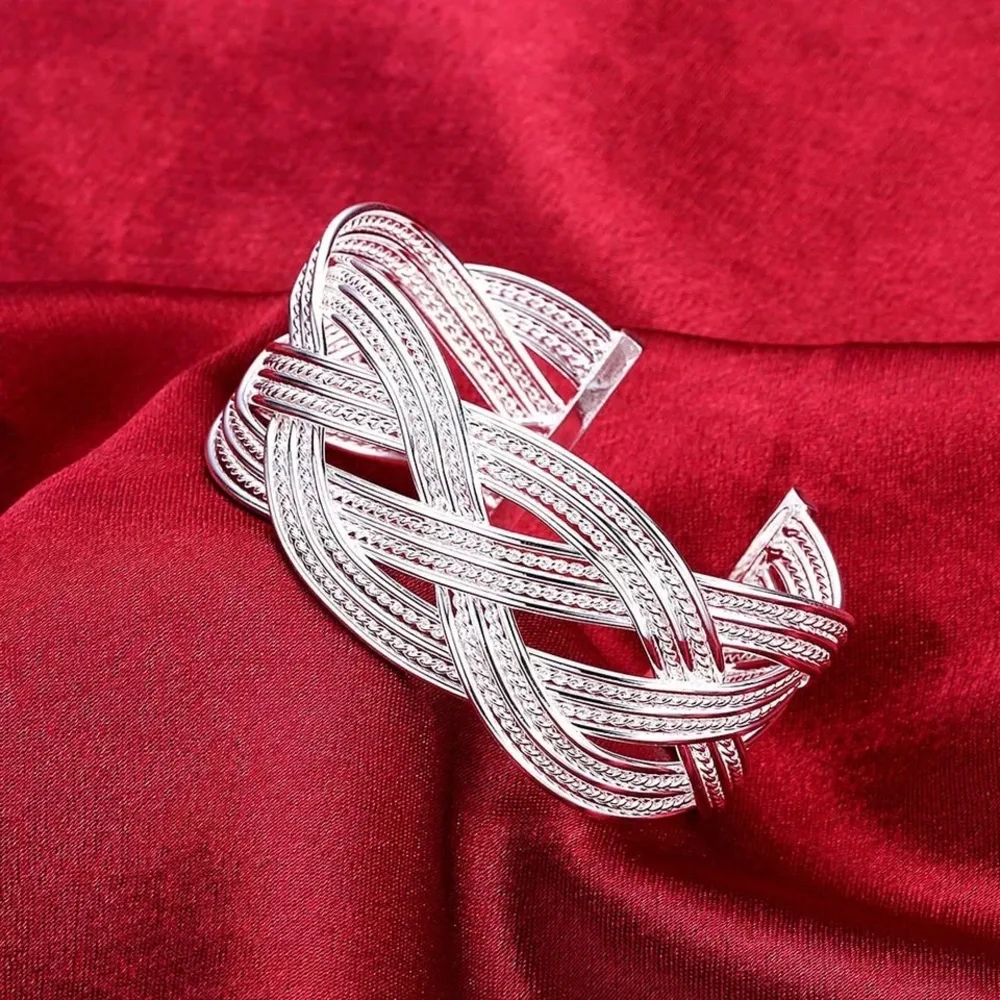 BRAIDED BANGLE BRACELET 925 STERLING SILVER - Picture 6 of 6